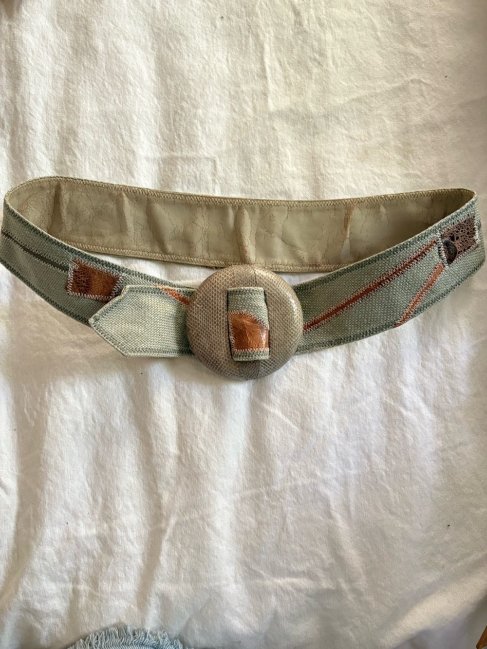 Vintage Canvas and Leather Adjustable Waist Belt Grey M/L